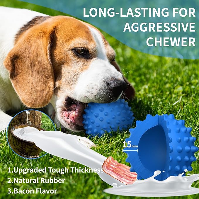 Apasiri Dog Toys for Aggressive Chewers, Dog Balls, Dog Balls for Aggressive Chewers, Squeaky Ball for Dogs, Dog Toys for Aggressive Chewer Large Breed Bacon Flavor 2 Pack