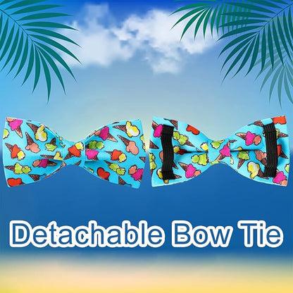 Summer Dog Collar with Bow Tie, Cotton Cute Bowtie Dog Collar, Summer Bowtie Collar for X-Large Boy Girl Dog, Comfortable Blue Dog Collar with Metal Buckle, XL