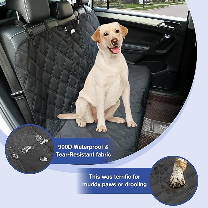 ALLANSING Back Seat Cover - 900D Oxford Waterproof Car Seat Protector, Fits Cars/SUVs/Trucks, Split Bench, Non-Slip, Dog/Kid Proof, Easy Clean(Black)