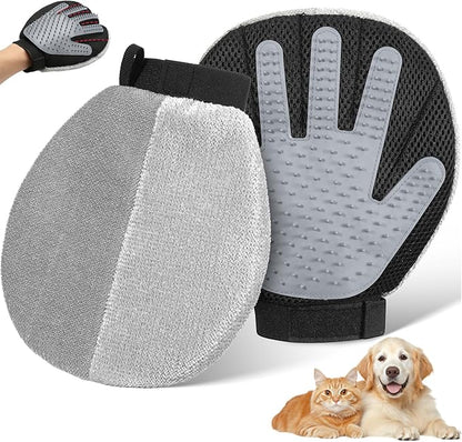 Pawaboo Dual-Side Pet Hair Removal Glove for Dogs and Cats, Reusable Electrostatic Hair Removal & Silicone Fur Brush, Pet Fur Grooming Glove for Carpet Couch Clothes