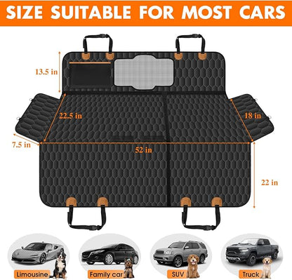 NECKORY Dog Back Seat Cover, Waterproof Scratch Proof Nonslip Dog Hammock for Car, Car Seat Cover for Back Seat with Sanitary Pad Mesh & Pocket for Cars SUVs and Trucks - S, Black/Orange