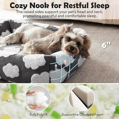 JOEJOY Small Dog Bed for Small Dogs, Rectangle Washable Orthopedic Dog Bed with Removable Zipper Cover, Cute Soft Calming Puppy Pet Bed with Jacquard Shaggy Plush & Non Skid Bottom