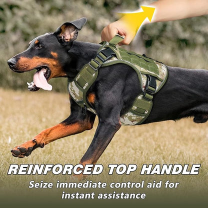WINGOIN Tactical Dog Harness for Large Dogs, Heavy Duty No Pull Dog Harness with Handle, Adjustable Reflective Military K9 Big Pet Vest for Husky, Doberman, Walking, Hunting, Green Camo (XL)