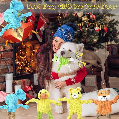 MRSOHRET 5 Pack Squeaky Dog Toys, No Stuffing Plush Dog Chew Toy Puppy Teething Toys to Keep Them Busy, Chewer Tough Durable Crinkle Interactive Dogs Toy Bundle for Small Medium Large Dogs