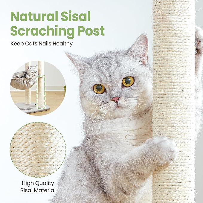 Small Cat Tree Tower with Scratching Post Condo Indoor - 42 Inch Cats Bed Hammock Perch for 2 Corner Cats Large Adult - Medium Short Compact Multi Level Cat House - Tall Climbing Gym Towers Furniture