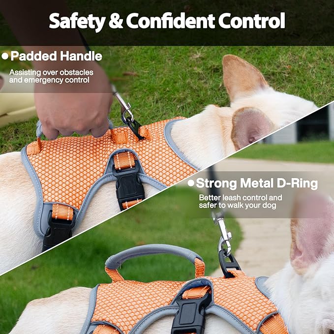 Huntboo Escape Proof Dog Harness, Escape Artist Harness, Reflective Dog Harness with Handle, Durable,Adjustable Vest for Small Medium Large Dogs Walking, Training, and Running Gear(Orange,M)