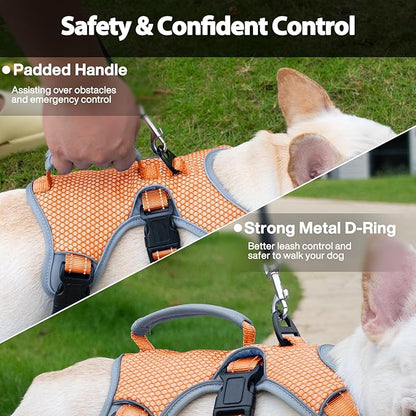 Huntboo Escape Proof Dog Harness, Escape Artist Harness, Reflective Dog Harness with Handle, Durable,Adjustable Vest for Small Medium Large Dogs Walking, Training, and Running Gear(Orange,M)