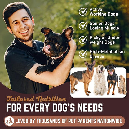 Dog Weight Gainer Chews – High Calorie Dog Food Supplement for Rapid Weight Gain, Mass, and Recovery – Appetite Stimulant – 60 Chews