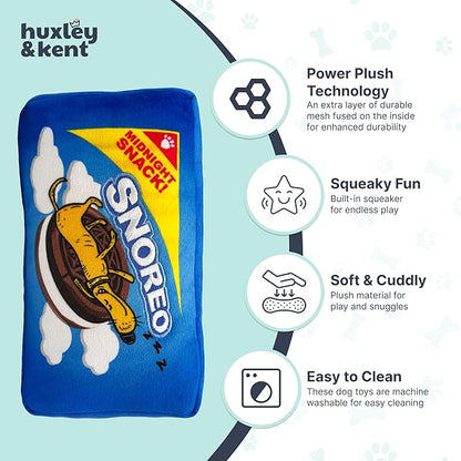 Huxley & Kent Funny Dog Toy w/Squeaker – Power Plush Squeaky Dog Toys for Small, Medium & Large Dogs – Soft Stuffed Animal for Indoor Play & Fetch - Snoreo Cookies, Small