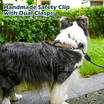 PetBonus Dog Collar Safety Clip, Handmade Backup Safety Strap for Dog Harness, Prong, Pinch Collar, Double Ended Clasp Leash Connector (Tan)