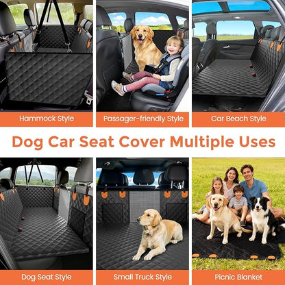 CUIOFREE Dog Seat Cover for Back Seat Hard Bottom,Holds 500 lbs,Waterproof Dog Car Seat Cover for Back Seat Extender,Scratch-Proof Pet Hammock for Car,SUV,Truck - with Mesh Window & Storage,BlackOR