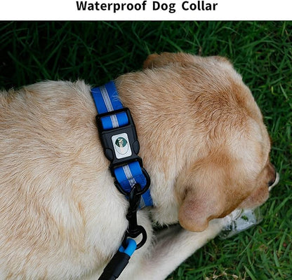 NIMBLE Dog Collar Waterproof Pet Collars Anti-Odor Durable Adjustable PVC & Polyester Soft with Reflective Cloth Stripe Basic Dog Collars S/M/L Sizes (Medium (11.81”-18.5”inches), Blue)