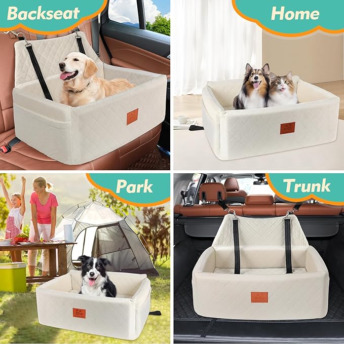 NEEZUKAR Dog Car Seat for Large Medium Dogs,Washable Pet Carseat Under 55 lbs or 2 Small Dogs,Dog Booster Seat Travel Bed with Thick Cushion,2 Safety Leashes