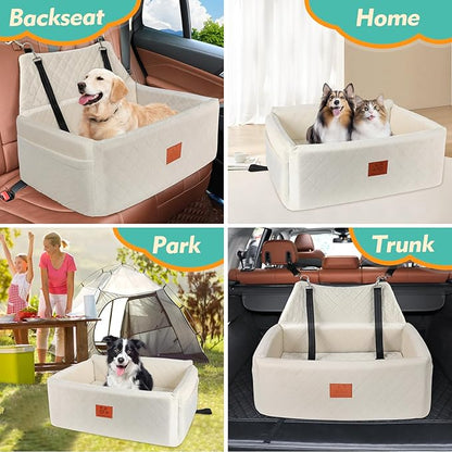 NEEZUKAR Dog Car Seat for Large Medium Dogs,Washable Pet Carseat Under 55 lbs or 2 Small Dogs,Dog Booster Seat Travel Bed with Thick Cushion,2 Safety Leashes