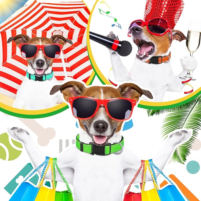 6 Pcs Reflective Dog Collar Soft Padded Breathable Adjustable Nylon Pet Collar with Safety Locking Buckle for Dogs Cats Puppy Pets Accessories(Small,Bright Color)