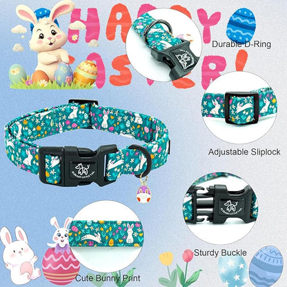 Elegant little tail Easter Dog Collar, Cute Rabbit Pattern Pet Collar Durable Holiday Girl or Boy Adjustable Cotton Pet Collar with Quick Release Buckle for Medium Dogs