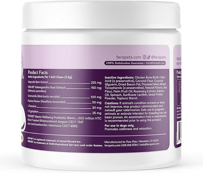 Fera Pets Dog Calming Chews - Anxiety Relief Support - Promotes Relaxation - Ashwagandha & Priome® Mental Wellbeing Postbiotic Blend - 30 Soft Chews