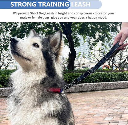 Strong Heavy Duty Dog Leash - Adjustable 15"-18" Reflective Nylon Training Leash with Padded Handle & Frog Clip, Traffic Control for Large Medium Dogs No Pull Walking Black