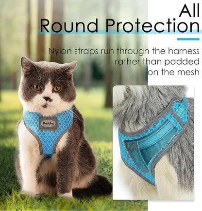 ThinkPet Reflective Breathable Soft Air Mesh No Pull Puppy Choke Free Over Head Vest Harness for Puppy Small Medium Dogs and Cats(Light Blue, XS)