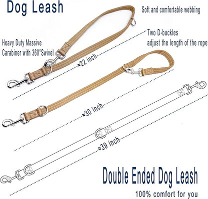 Double Ended Dog Leash,for Obedience Training Easy to Use,Lightweight,Soft for Large and Medium Dogs (Light Military Tan, 1M*2.5CM)