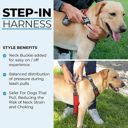 DogTraxs - Step-in Dog Harness - for Medium Dogs - Soft Padding & Reflective Trim - Adjustable No Pull Through Design - Control Handle - Top & Front Clip Durable - Ruby Red