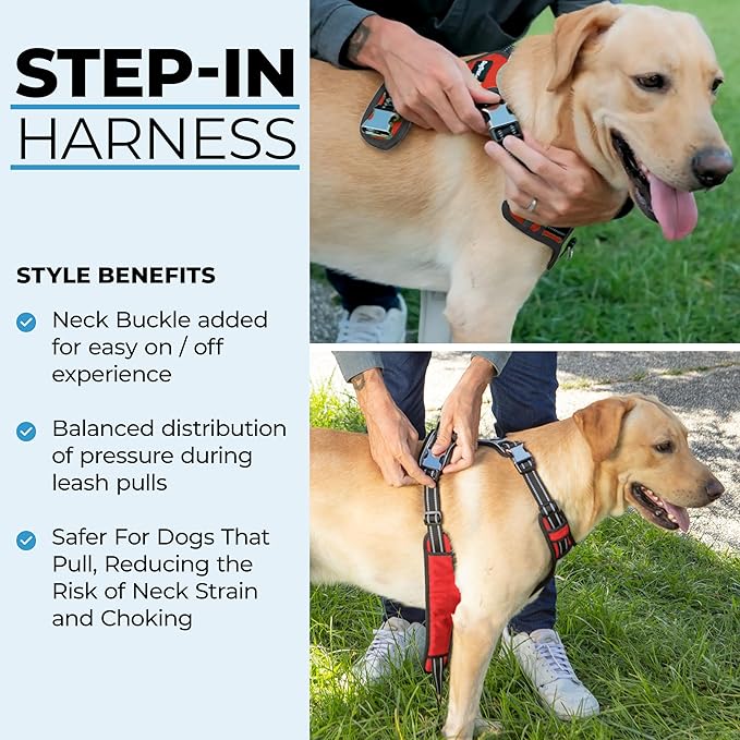 DogTraxs - Step-in Dog Harness - for Large Dogs - Soft Padding & Reflective Trim - Adjustable No Pull Through Design - Control Handle - Top & Front Clip Durable - Ruby Red