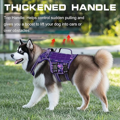 Dog Harness for Large Dogs Heavy Duty, No Pull Tactical Dog Harness with Molle System, Easy On and Off Service Dog Vest, Breathable Padded, Adjustable Reflective Pet Vest for Walking Hiking Training