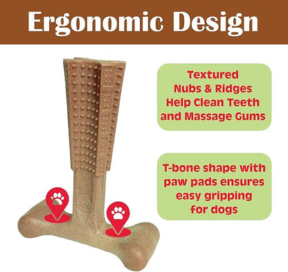 SPOT Bam-Bones Plus T-Bone, Bamboo Fiber & Nylon Dog Chew, Durable for Aggressive Chewers, Non-Splintering, for Adult Dogs & Teething Puppies Under 60lbs, 6in, Chicken Flavor