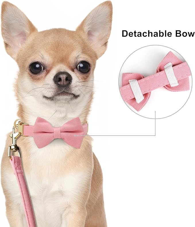 Beirui Adorable Small Dog Harness Collar and Leash Set,Cute XXS Puppy Harness Set with 3 Bows for Tiny Dogs,Chihuahua,Adjustable Step-in Vest for Daily Walking,Parties&Holiday Outfits(Pink,XXS)