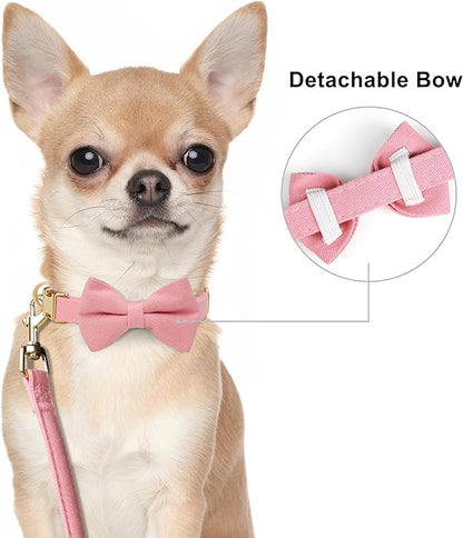 Beirui Adorable Small Dog Harness Collar and Leash Set,Cute XXS Puppy Harness Set with 3 Bows for Tiny Dogs,Chihuahua,Adjustable Step-in Vest for Daily Walking,Parties&Holiday Outfits(Pink,XXS)