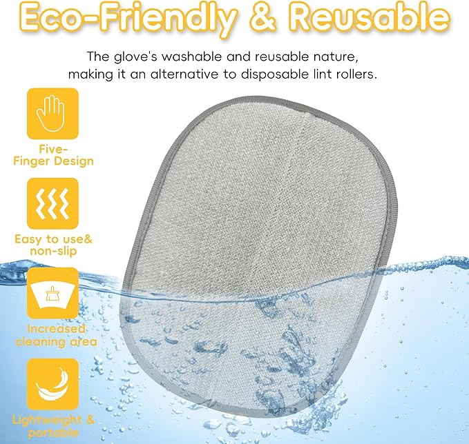 YOSEPATI Thickened Ectrostatic Pet Hair Removal Glove for Cat & Dog, Upgraded Five-Finger Reusable Magic Brush Pet Hair Remover Tool for Couch, Clothing, Carpet & Car Seat (2Pcs-Grey & Yellow)