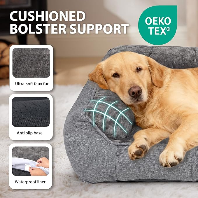 ZAKAPAWS Orthopedic Dog Bed for Extra Large Dogs - Extra Thick Supportive Dog Couch Bed, Pet Beds Sofa with Waterproof Washable Cover & Non-Slip Bottom, Grey, 48x35 Inch