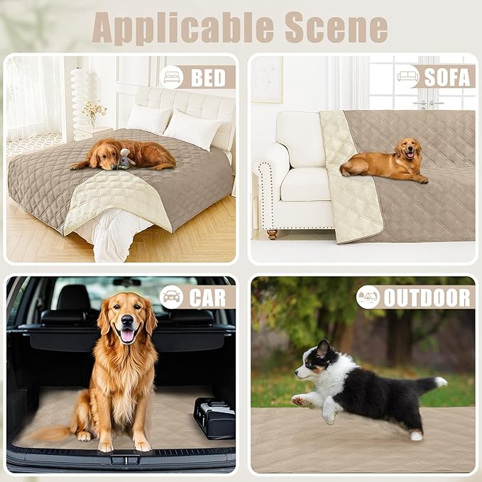 Smiry Waterproof Dog Bed Cover Blanket 40x70, Soft Reversible Pet Blanket, Washable Leakproof Cats Dogs Couch Cover for Sofa, Couch, Furniture, Lattice, Taupe/Beige