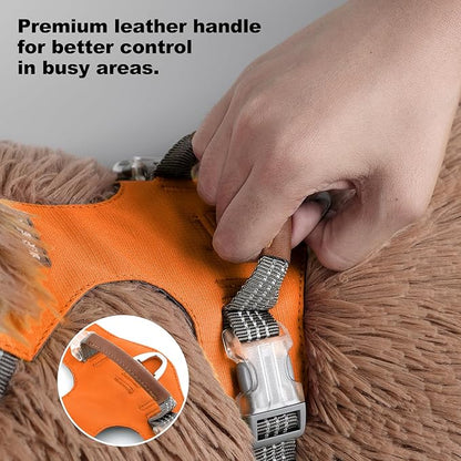 ApakBak No Pull Dog Harness – Adjustable Reflective Nylon Vest for Small Medium Large Dogs, Escape Proof Training Harness with Leather Control Handle, Lightweight Aluminum Hardware (Orange, XL)