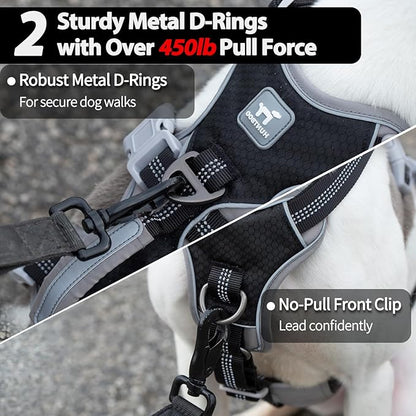 Huntboo Escape Proof Dog Harness, Escape Artist Harness, Reflective Harness with Padded Handle, Breathable, Durable, Adjustable Vest for Medium Dogs Walking, Training, and Running Gear (Black, S)