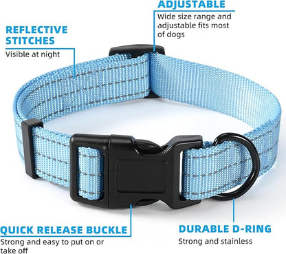 Mile High Life Dog Collar | Nylon Reflective Dog Collars | Light Weight Puppy Collars | Blue Dog Collars for Large Dogs (Solid Blue, Large)