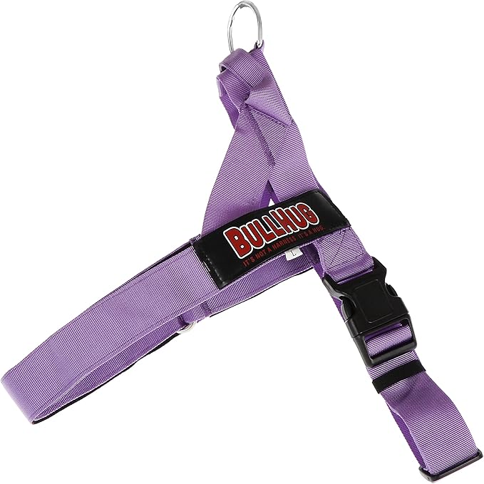 BULLHUG Adjustable Dog Harness– No Pull, No Choke – for English Bulldogs, French Bulldogs, Pugs & Broad-Chested Breeds – Easy, Safe Walks (Purple, Large)
