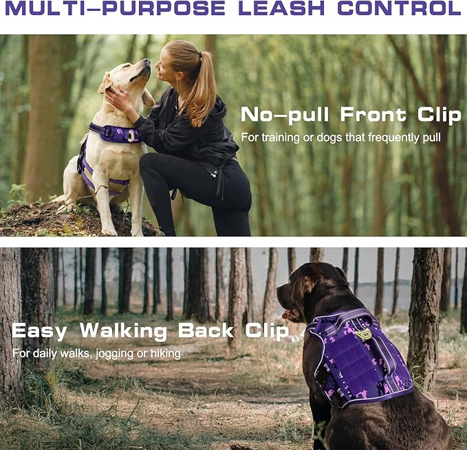 Dog Harness for Large Dogs Heavy Duty, No Pull Tactical Dog Harness with Molle System, Easy On and Off Service Dog Vest, Breathable Padded, Adjustable Reflective Pet Vest for Walking Hiking Training