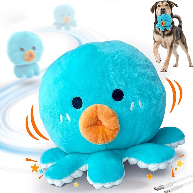 Interactive Dog Toys, [Newly Upgraded] Moving Dog Toy to Keep Them Busy, Bouncing Dogs Toy/Squeaky Rolling Ball with Jumping Music Silent Mode for Small Medium Large Dogs(Upgrade Octopus)