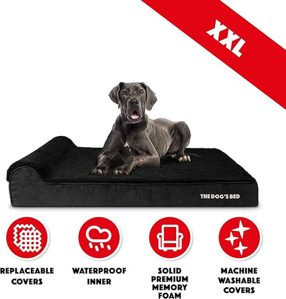 The Dog’s Bed Orthopedic Headrest Dog Bed XXL Black Plush, Memory Foam, Pain Relief for Arthritis, Hip & Elbow Dysplasia, Post Surgery, Lameness, Waterproof Washable Cover, Veterinary Approved
