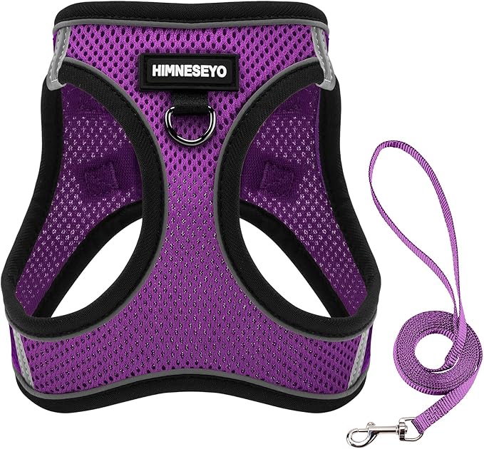 Dog Harness and Leash Set, Dog Harness for Dogs No Pull, No-Chock Step-in Reflective Breathable Lightweight Easy Walk Vest Harnesses with Safety Buckle for Small Medium Dogs, Cats (Purple, L)