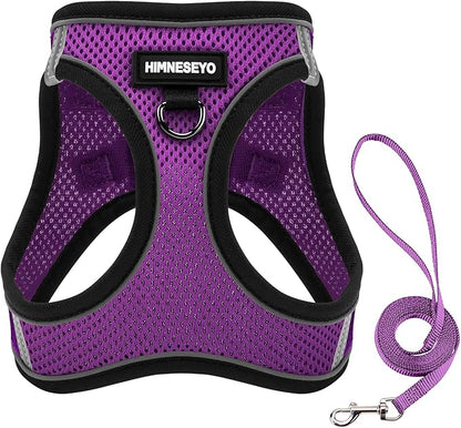 Dog Harness and Leash Set, Dog Harness for Dogs No Pull, No-Chock Step-in Reflective Breathable Lightweight Easy Walk Vest Harnesses with Safety Buckle for Small Medium Dogs, Cats (Purple, XS)