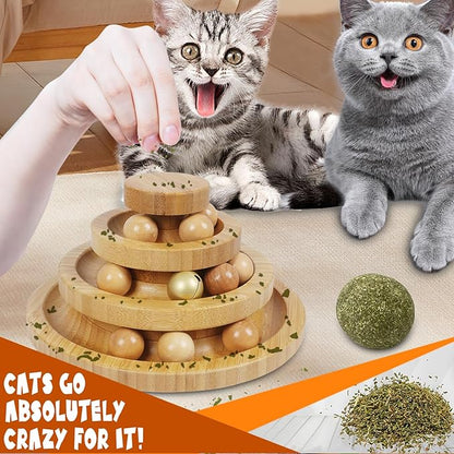 DoogCat Cat Ball Track - 3-Level Cat Ball Tower with 9 Removable Balls for Interactive Play and Mental, Physical Exercise - Large Size