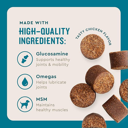 VetIQ Glucosamine Hip & Joint Supplement for Dogs, 180 Soft Chews, Joint Support Supplement with MSM and Krill, Dog Health Supplies Large & Small Breed, Chicken Flavored Chewables