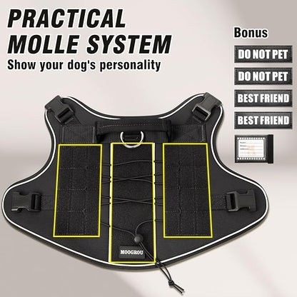 Tactical Dog Harness Medium Sized Dog,No Pull Military Dog Vest with Handle,Reflective Heavy Duty Pet Harness for Walking Hiking Training Black M