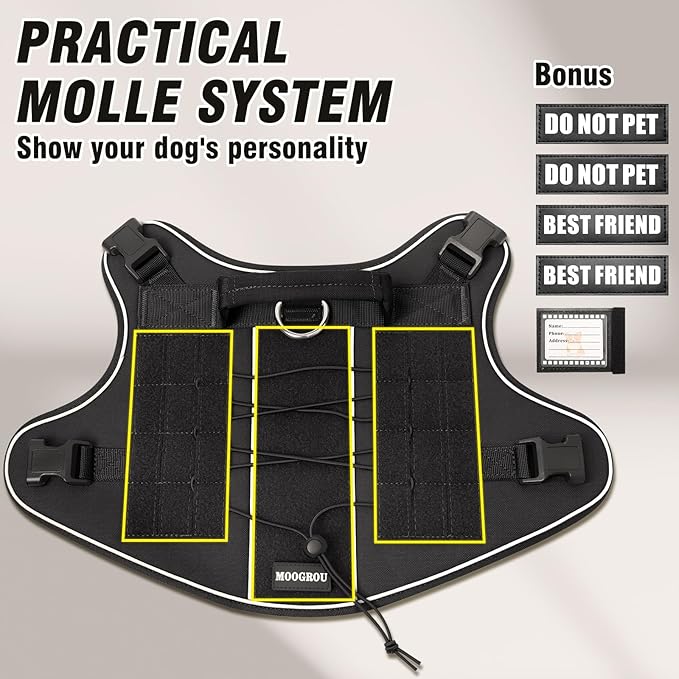Tactical Dog Harness Small Sized Dog,No Pull Military Dog Vest with Handle,Reflective Heavy Duty Pet Harness for Walking Hiking Training Black S