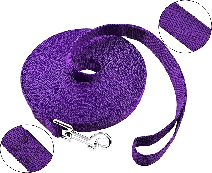 PETGOGO 15ft 20ft 30ft 40ft 50ft Long Dog/Puppy Lead Obedience Recall Training Dog Leashes for Small Medium Dogs Camping, Training, Play, or Backyard (20 FT, Purple)