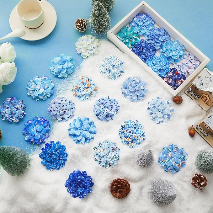 50 Pieces Winter Dog Collar Flowers Bulk Snowflake Snowmen Dog Charms Grooming Accessories Bow Tie Flower for Puppy Cat Collar Attachment Embellishment Winter Xmas Party Costume