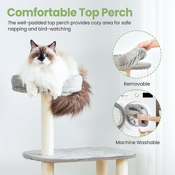 Small Cat Tree Tower with Scratching Post Condo Indoor - 42 Inch Cats Bed Hammock Perch for 2 Corner Cats Large Adult - Medium Short Compact Multi Level Cat House - Tall Climbing Gym Towers Furniture