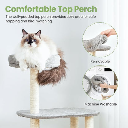 Small Cat Tree Tower with Scratching Post Condo Indoor - 42 Inch Cats Bed Hammock Perch for 2 Corner Cats Large Adult - Medium Short Compact Multi Level Cat House - Tall Climbing Gym Towers Furniture